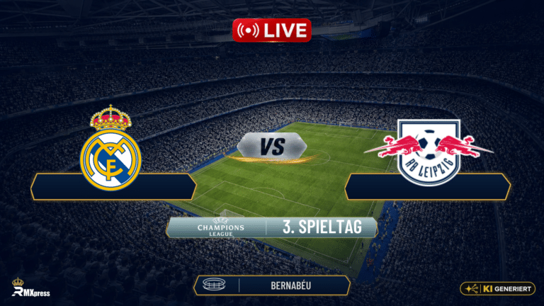 LIVE: Real Madrid gegen RB Leipzig – Aufstellung, Spielverlauf und Statistiken im Matchcenter